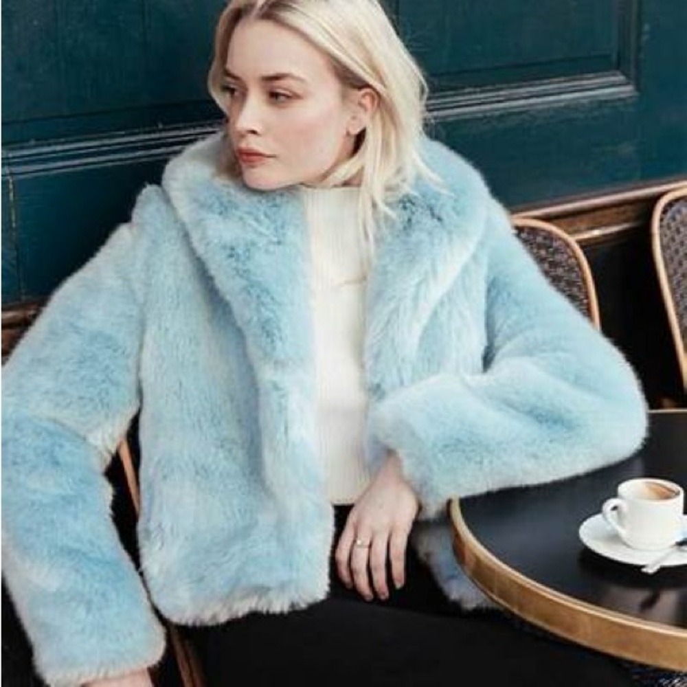 Couture Designer La Seine & Moi Faux Mink Fur Coat Jacket Blue XS S $405 - Picture 1 of 15